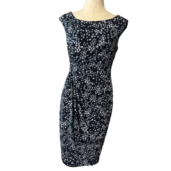 Connected Dress Blue 6 Small Circles Stretch Sheath Washable Sleeveless NEW - Picture 3 of 8